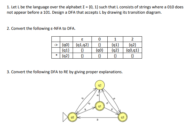 Solved Let L Language Alphabet 0 1 L Consists Strings 010 Appear 101 Design Dfa Accepts L Drawin Q38215328