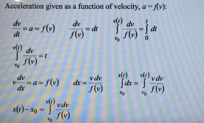 Solved Acceleration Given As A Function Of Velocity A J Chegg Com