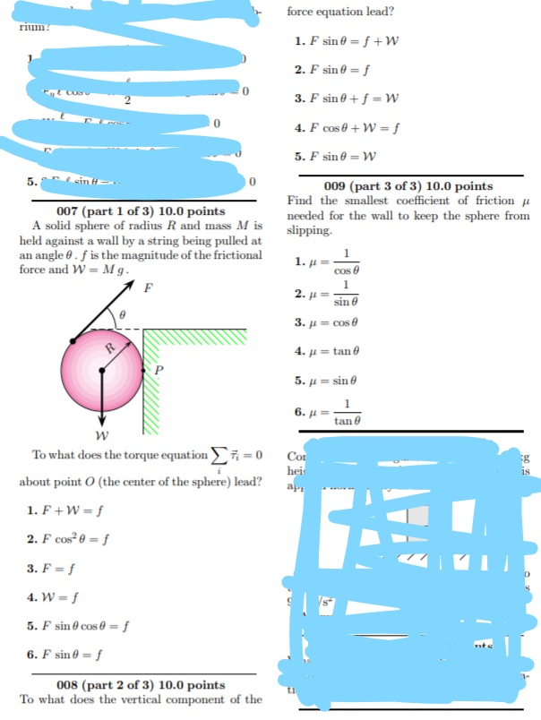 Solved Force Equation Lead Rium 2 F Sin F 0 0 5 009 P Chegg Com