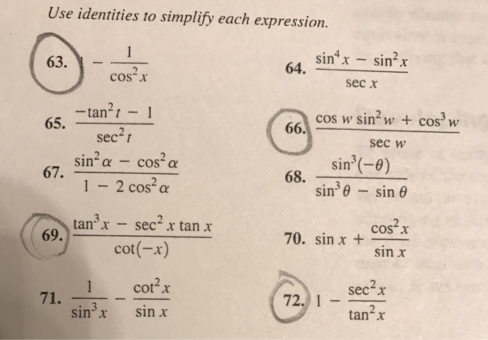 Solved Use Identities To Simplify Each Expression 1 1 Chegg Com