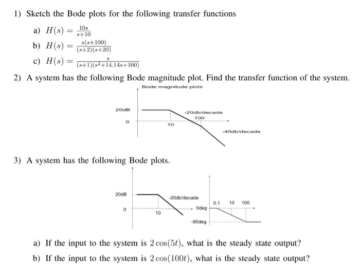 Solved Sketch The Bode Plots For The Following Transfer F Chegg Com