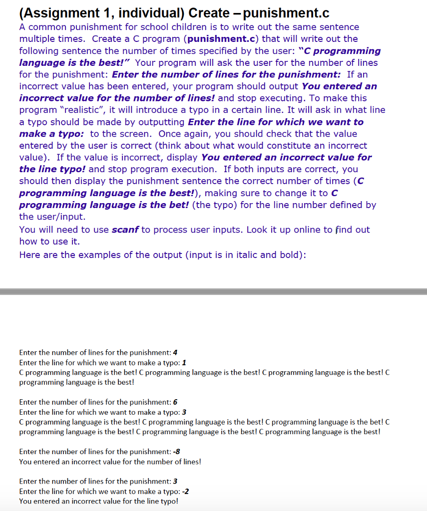 Solved (Assignment 26, individual) Create -punishment.c A  Chegg.com