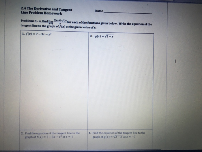 2 4 The Derivative And Tangent Name Line Problem Chegg 