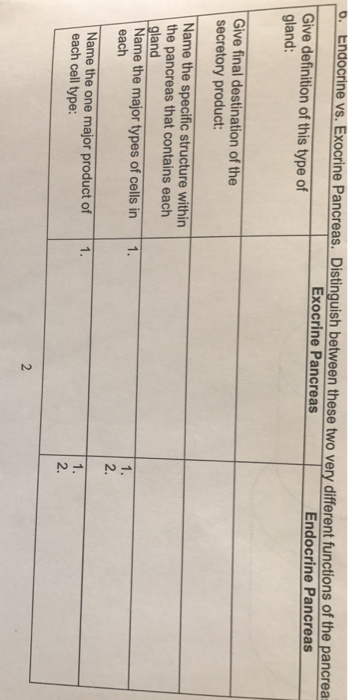 Solved Endocrine Vs Exocrine Pancreas Distinguish Between Chegg Com