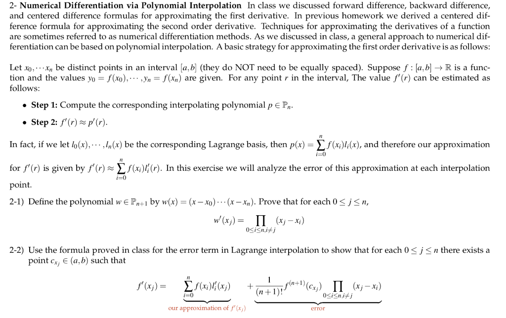 Solved 2 Numerical Differentiation Via Polynomial Interp Chegg Com