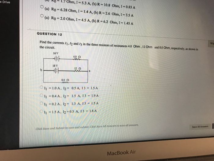 Solved Aj Ko 1 70hm 1 5 3 A B R 10 8 Ohm I O A Chegg Com