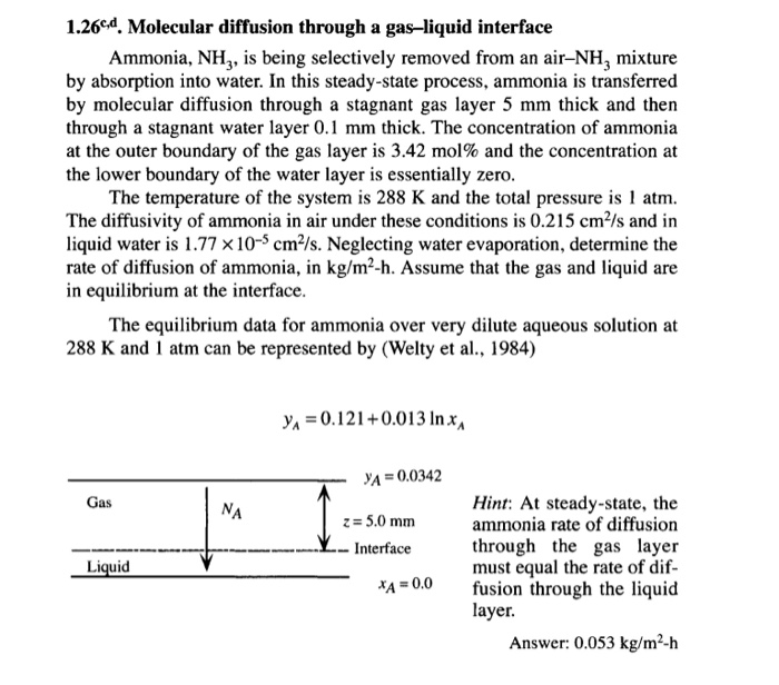 Solved 1 26ed Molecular Diffusion Through A Gas Liquid Chegg Com