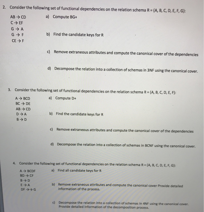 Solved 2 Consider The Following Set Of Functional Depend Chegg Com