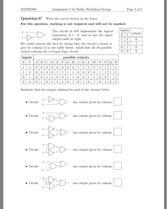 MATH1005 1 for 5 of 5 Question 6 Write the correct letters in the boxes. For this question, working is not required and will
