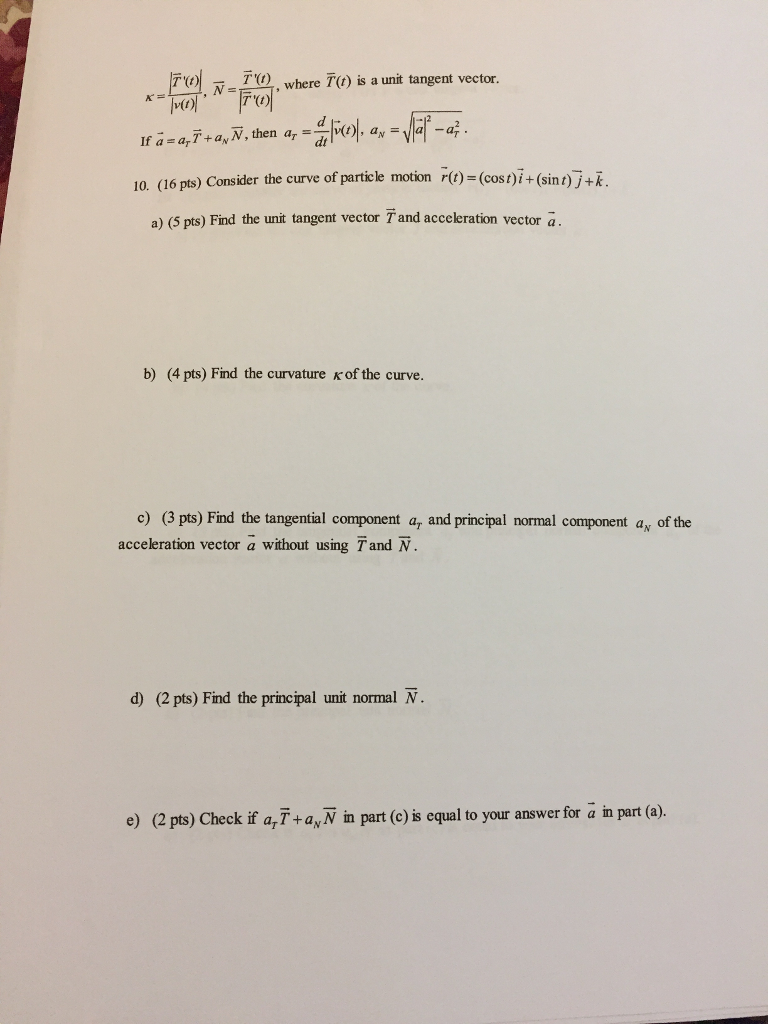 Solved R Lrug N T T Where T T Is A Unit Tangent Ve Chegg Com