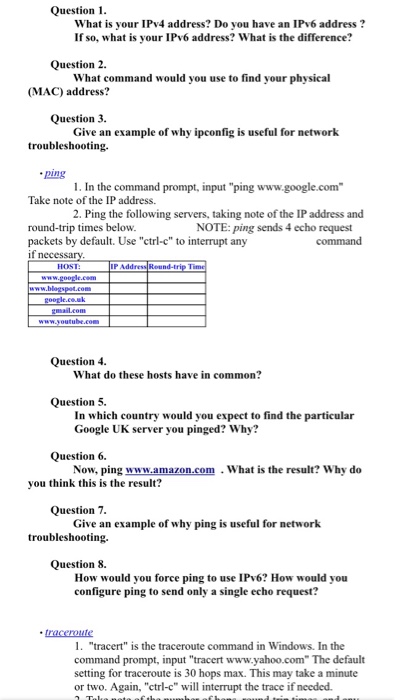 Solved Question 1 What Is Your Ipv4 Address Do You Have An Chegg Com