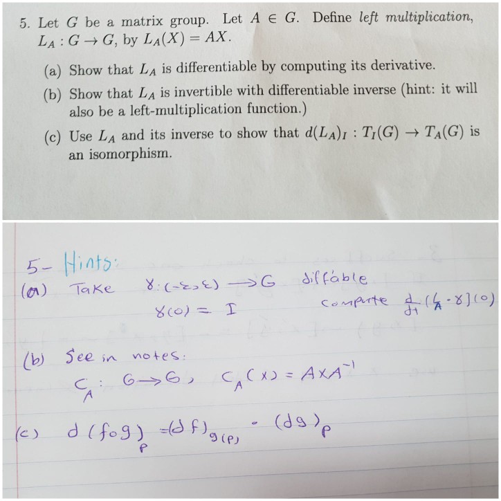 5 Let G Be A Matrix Group Let A E G Define Left Chegg Com