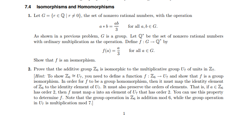 Solved 7 4 Isomorphisms And Homomorphisms 1 Let G R Ye Q I Chegg Com