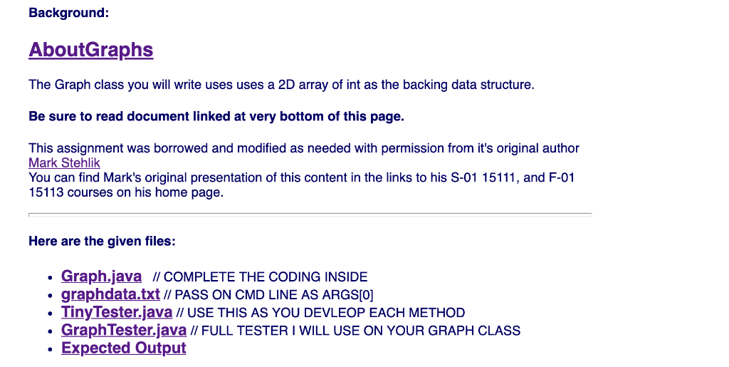 Background: AboutGraphs The Graph class you will write uses uses a 2D array of int as the backing data structure. Be sure to