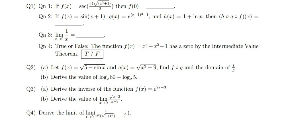 Solved Q1 Qn 1 If F X Sec T V22 1 Then F 0 Qn Chegg Com