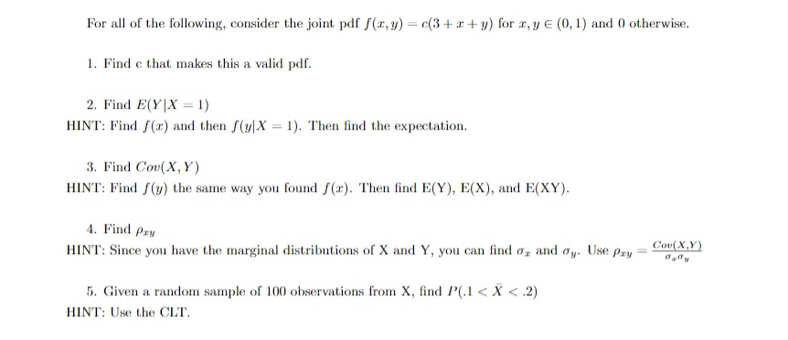 Solved For All Of The Following Consider The Joint Pdf F Chegg Com