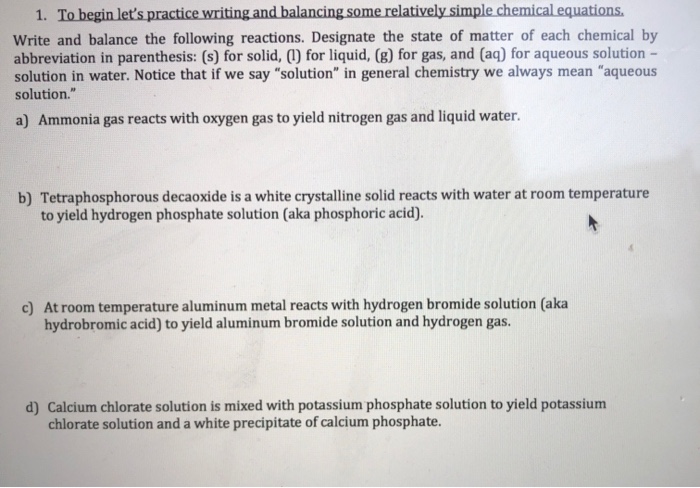 Solved 1 Write And Balance The Following Reactions Desi