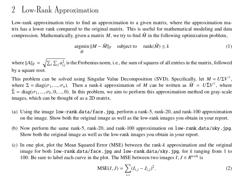 2 Low Rank Approximation Low Rank Approximation Tr Chegg Com