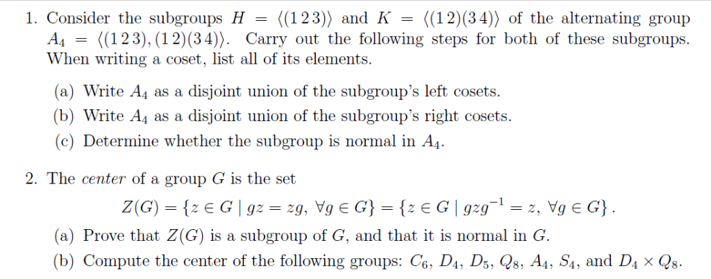 Solved 1 Consider The Subgroups H 123 And K 12 Chegg Com