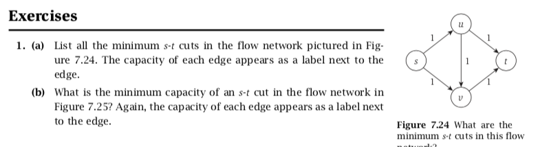 (a) List all the minimum s-t cuts in the flow network pictured in Fig ure 7.24. The capacity of each...