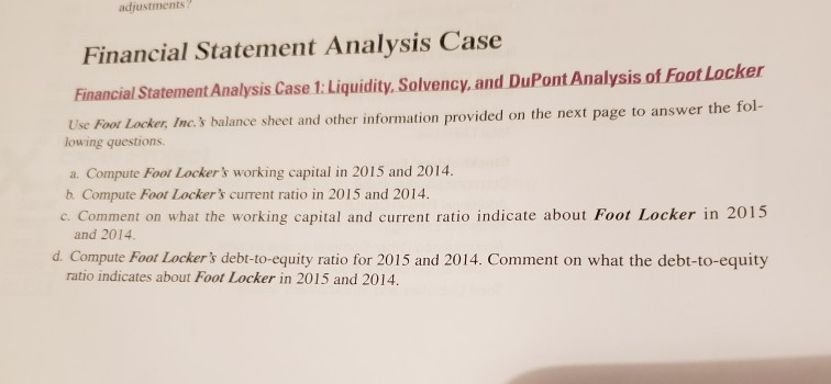 solved adjustments financial statement analysis case chegg com form 26as in hindi what are the 4 basic statements