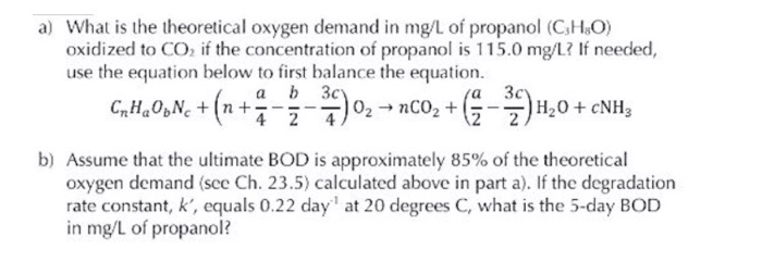 Solved What Is The Theoretical Oxygen Demand In Mg L Of Chegg Com