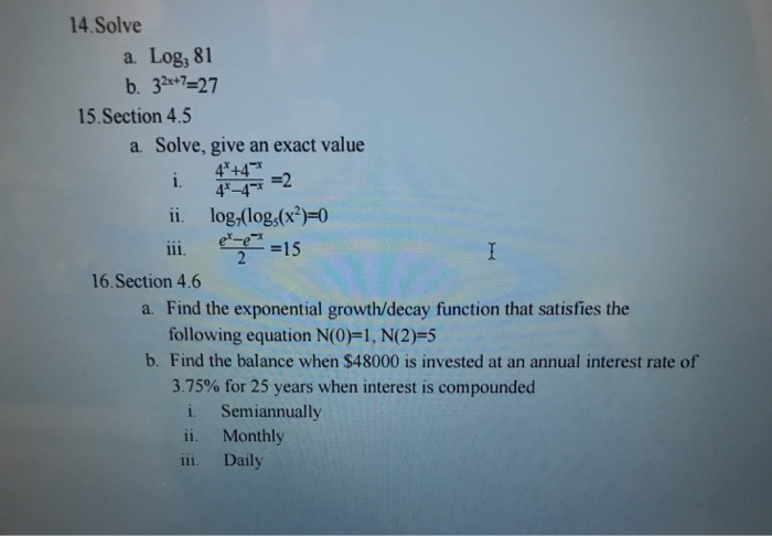 Solved 14solve A Log 81 B 32x727 15section 45 A