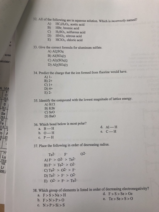 Solved 19 Order The Elements S Cl And F In Terms Of In Chegg Com