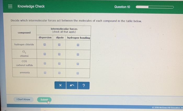 Solved Knowledge Check Question 10 Decide Which Intermole