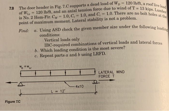 Solved The Door Header In Fig 7 C Supports A Dead Load O