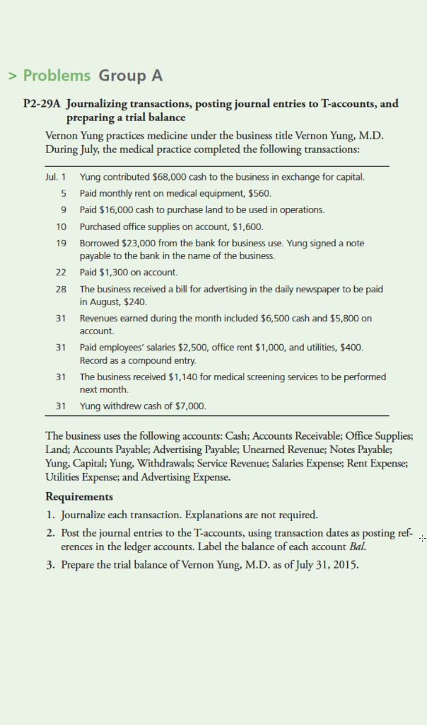 Problems Group A P2 29a Journalizing Transactions Chegg 