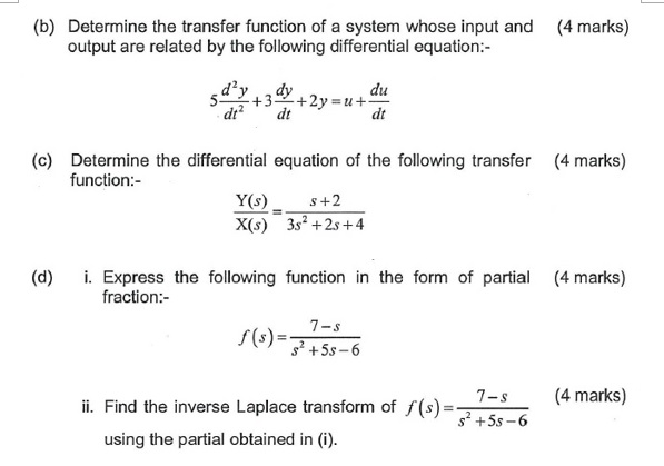 Solved B Determine The Transfer Function Of A System Whose Chegg Com