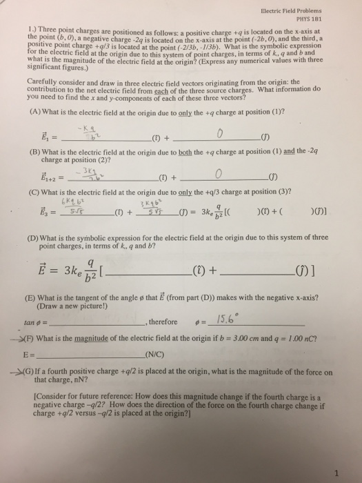Solved Electric Field Problems Phys 181 1j Three Point Ch Chegg Com