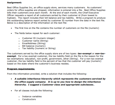 Assignment: Best Office Supplies Inc, an office supply store, services many customers. As customers orders for office supplie