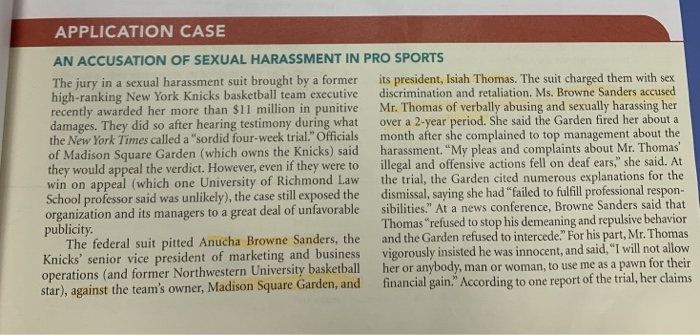 Application Case An Accusation Of Sexual Harassment Chegg 