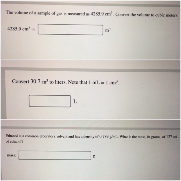Solved The Volume Of A Sample Of Gas Is Measured As 4285 Chegg Com