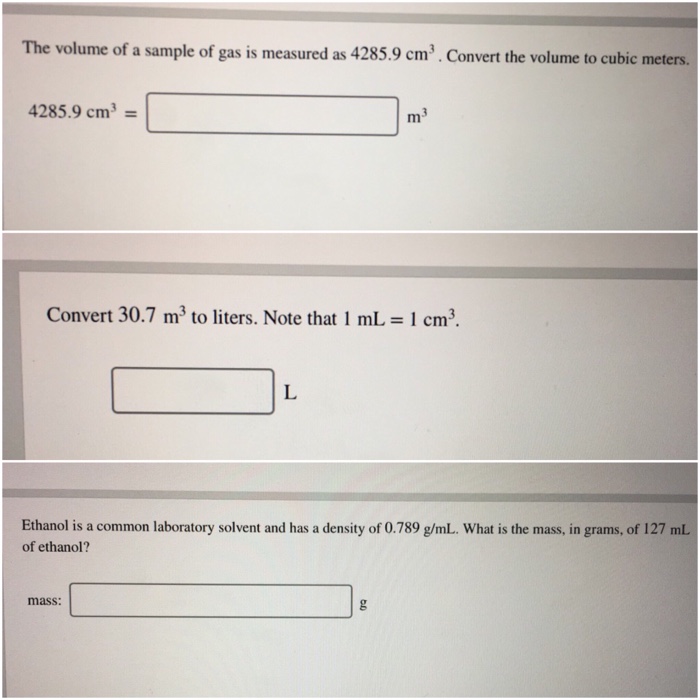 Solved The Volume Of A Sample Of Gas Is Measured As 4285 9 Chegg Com