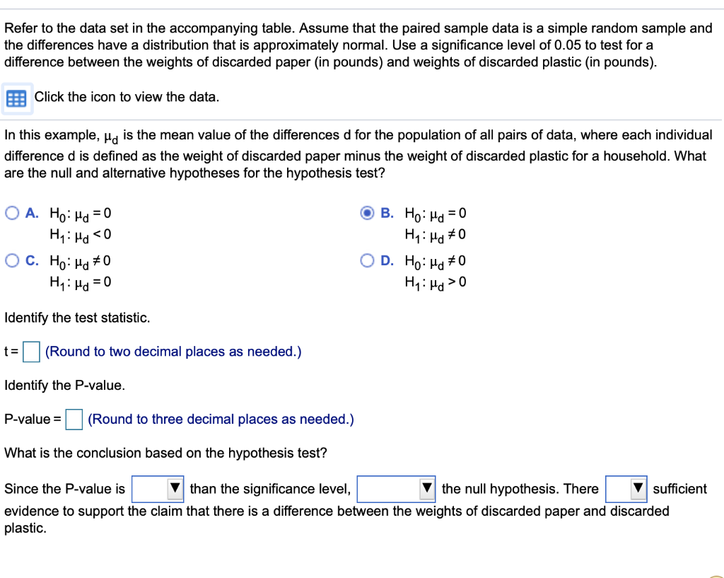 Solved In this​ example, mu Subscript dμd is the mean value 