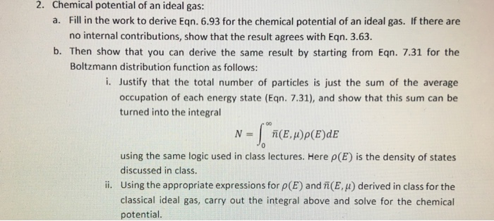 2 Chemical Potential Of An Ideal Gas A Fill In Chegg Com