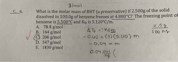 Solved F Mol What Is The Molar Mass Of Bht A Preservative Chegg Com