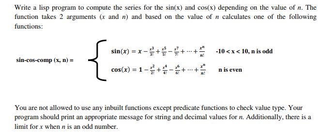 Write A Lisp Program To Pute The Series For The Chegg 