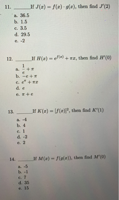 Solved 11 If J X F Z G Z Then Find J 2 A 36 5 B 1 Chegg Com