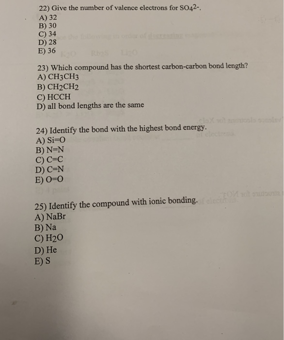 Solved 22) Give The Number Of Valence Electrons For SO42