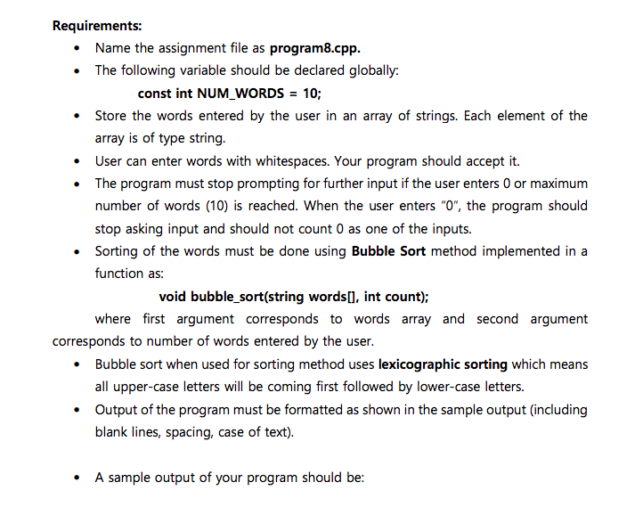 Solved Write a C++ program to implement Bubble Sort and