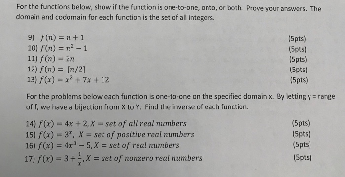 For The Functions Below Show If The Function Is Chegg Com