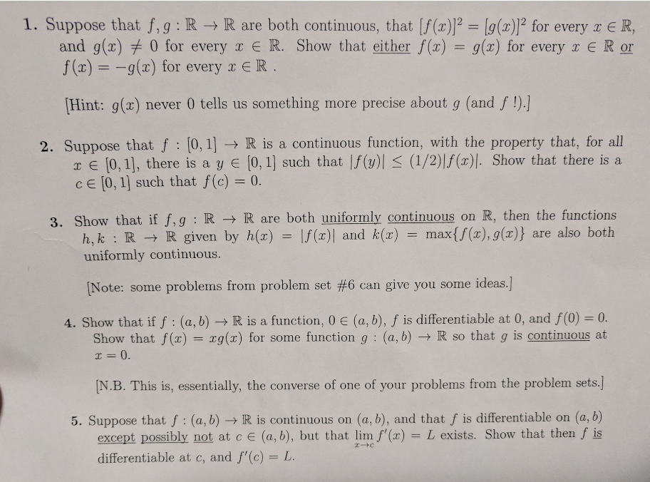 Solved 1 Suppose That F G R R Are Both Continuous That Chegg Com