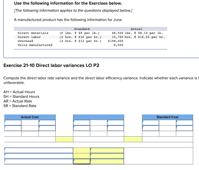 Solved: Exercise 21-10 Direct Labor Variances LO P2 Comput ...