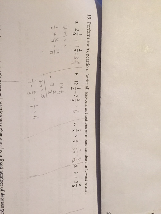 Solved Perform Each Operation Write All Answers As Fract