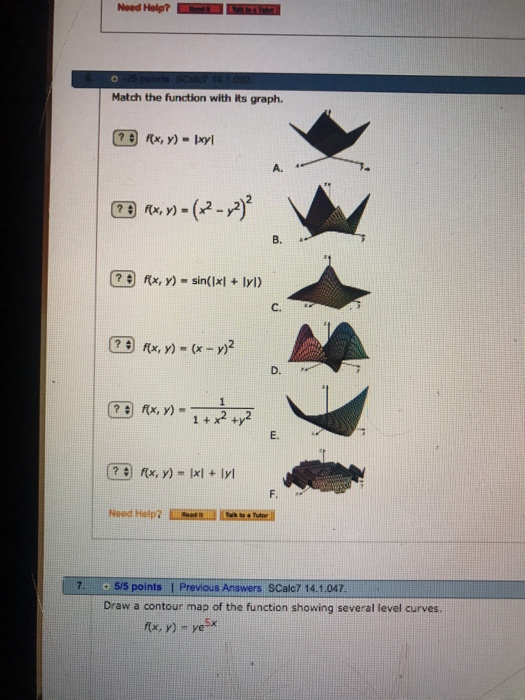 Solved Match The Function With Its Graph F X Y Xy Chegg Com