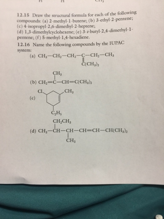 (b) 3-ethyl-2-pentene (c) 4-isopropyl-2,6-dimethyl-2-heptene; (d) 1,...